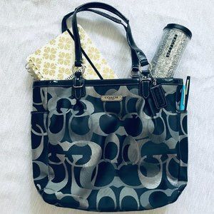 Coach Navy Metallic Signature Tote Bag
